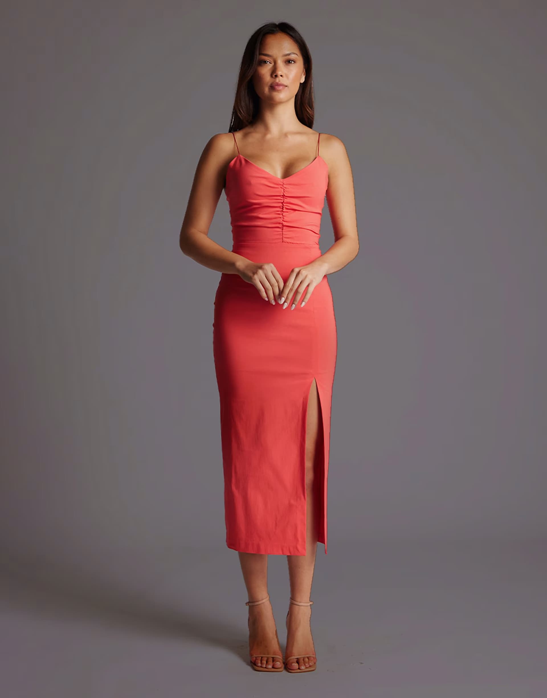 ASOS Vesper Ruched bust midaxi dress in coral