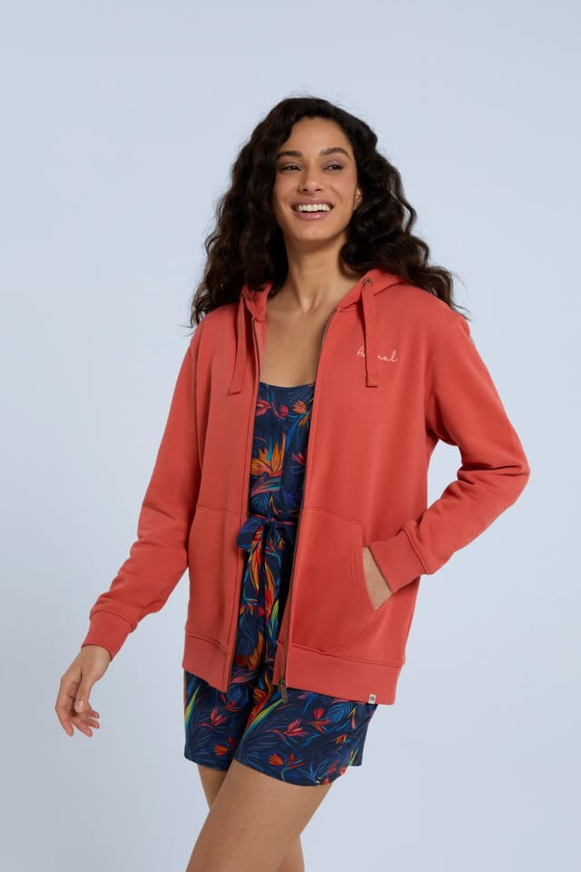 Animal Animal Women's 'Maya' Stylish Cotton Graphic Hoodie Lightweight Full Zip Sweatshirt in Burnt Orange - 2