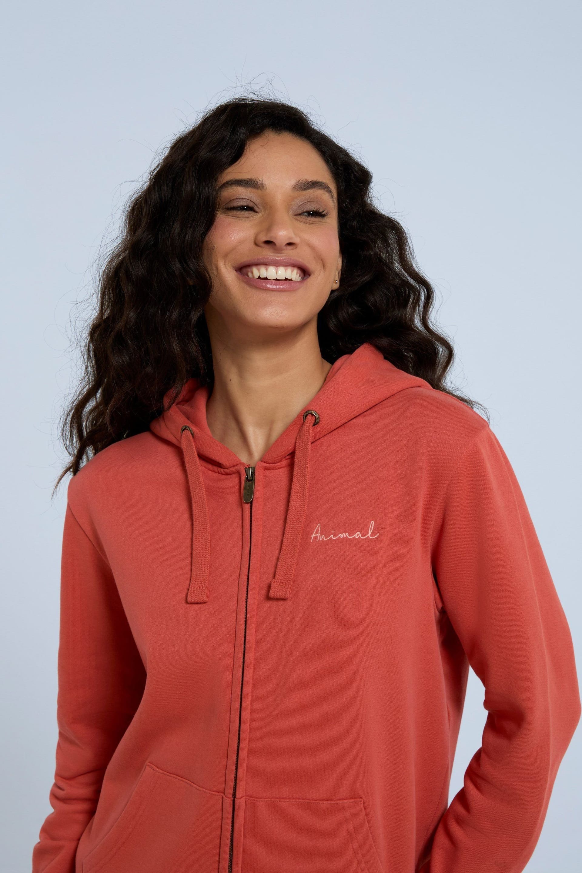 Animal Animal Women's 'Maya' Stylish Cotton Graphic Hoodie Lightweight Full Zip Sweatshirt in Burnt Orange - 4