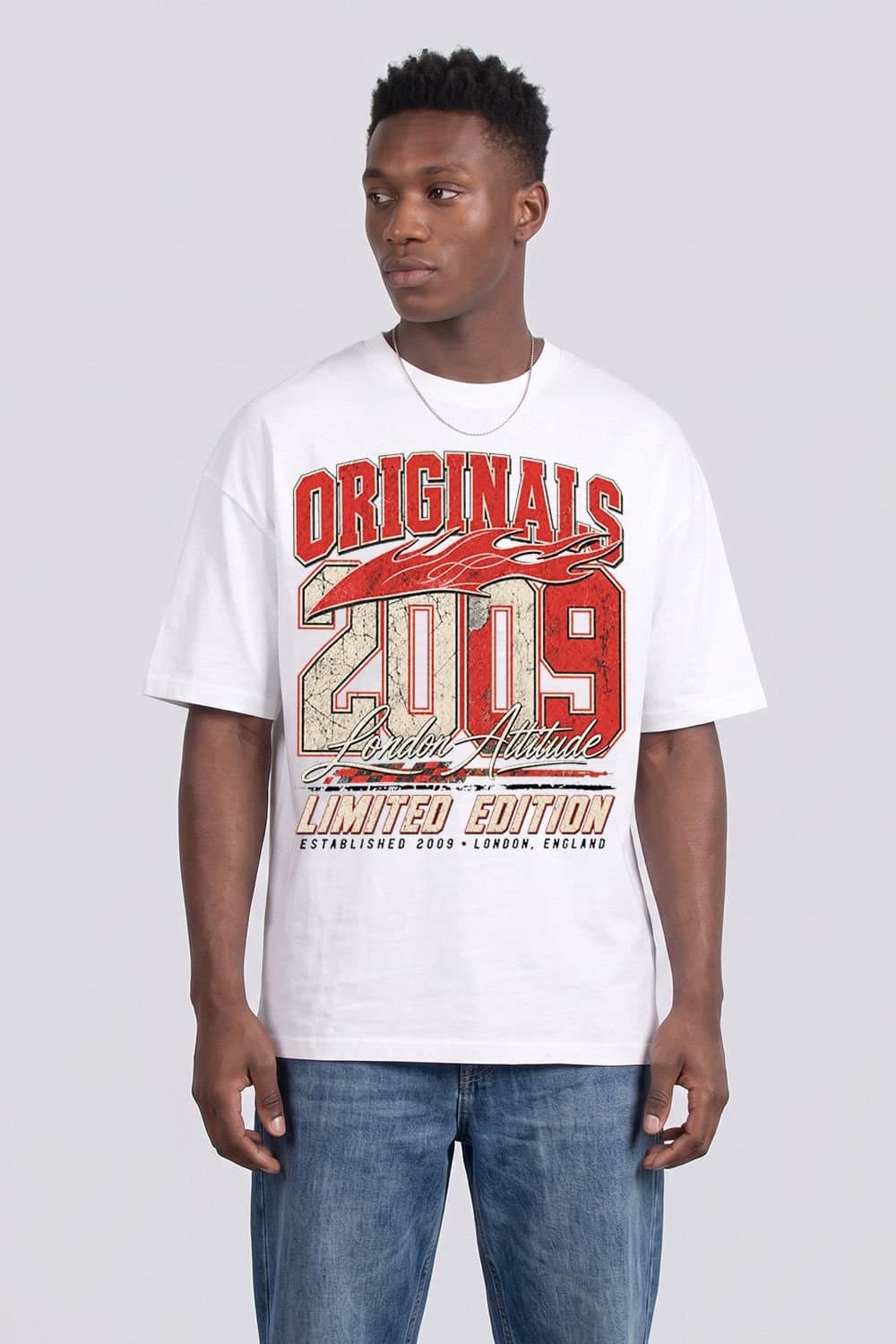 LONDON ATTITUDE LONDON ATTITUDE Men's Originals 2009 Oversized Heavyweight Graphic T-Shirt in White