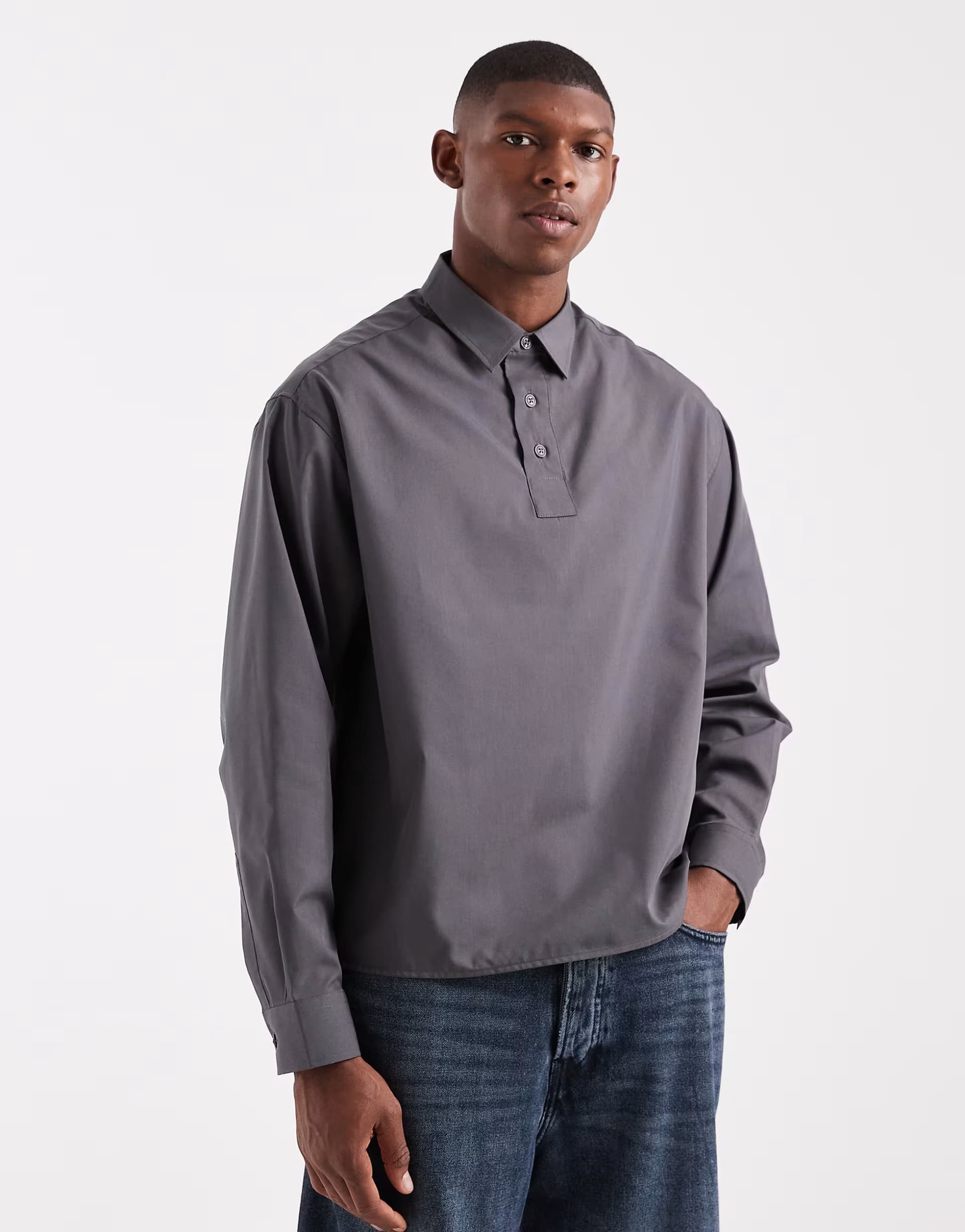 ASOS ASOS DESIGN oversized poplin rugby shirt in washed navy