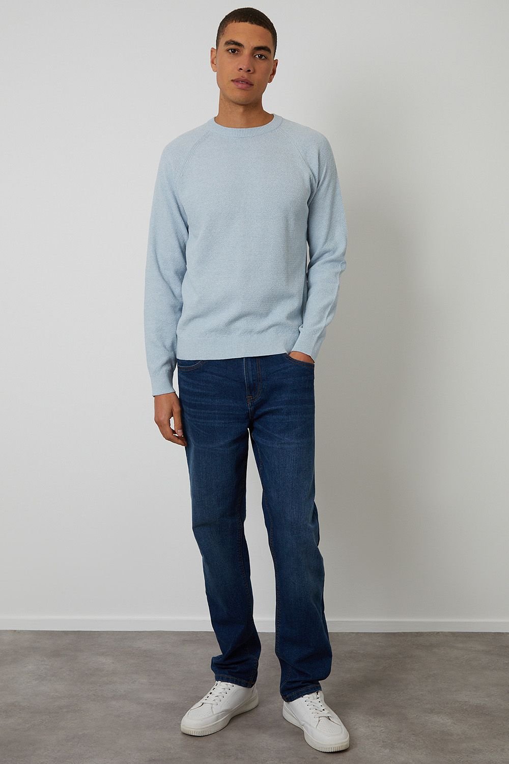 Threadbare Threadbare Men's Raglan Knitted Crew Neck Jumper in Light Blue - 3