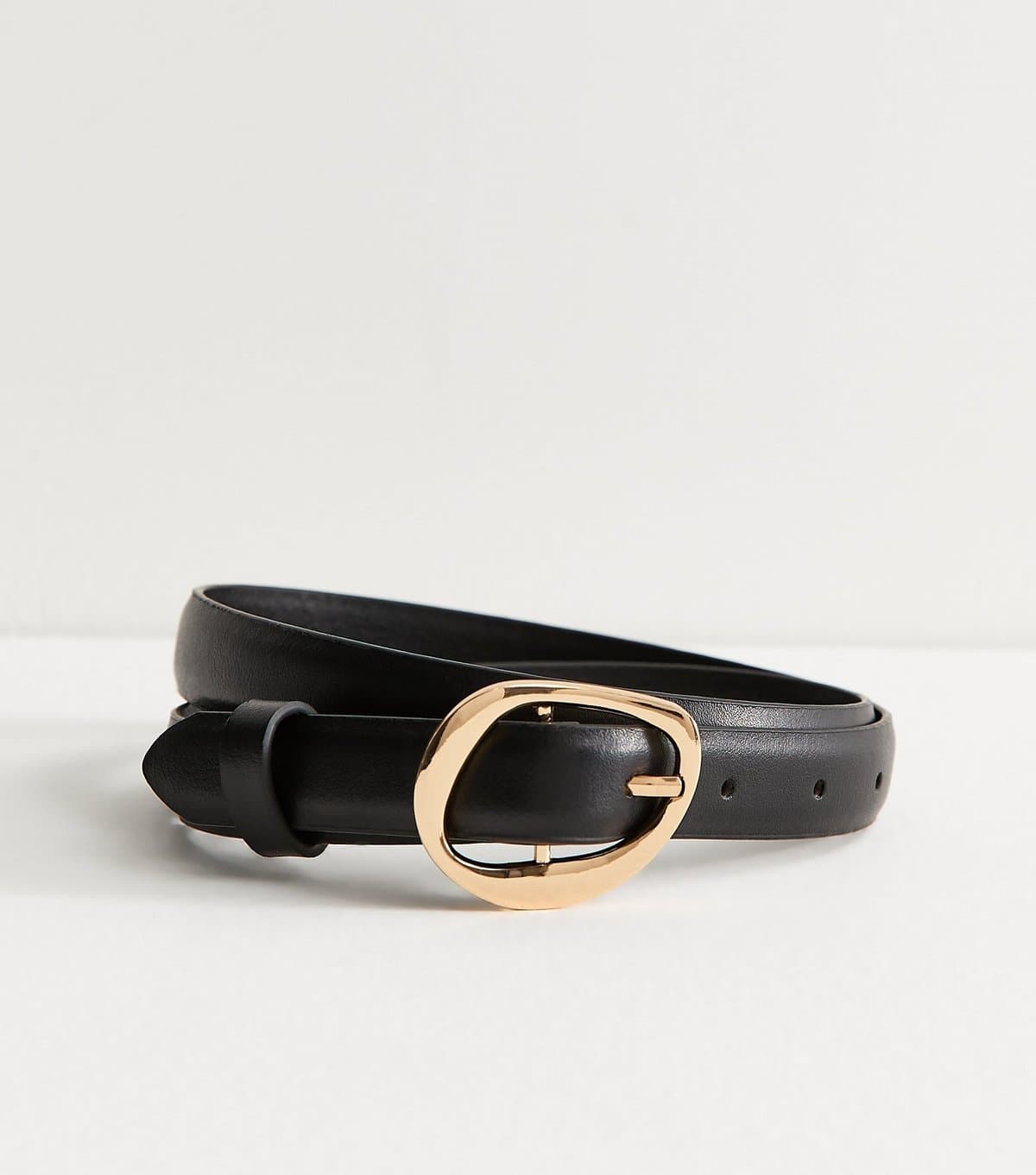 New Look Black Faux Leather Hammered Buckle Belt Vegan New Look