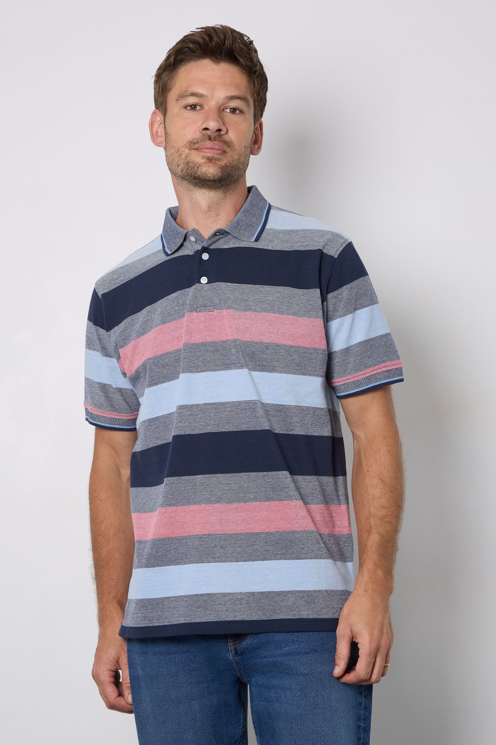 Maine Maine Men's Barbados Stripe Polo Shirt in Rose