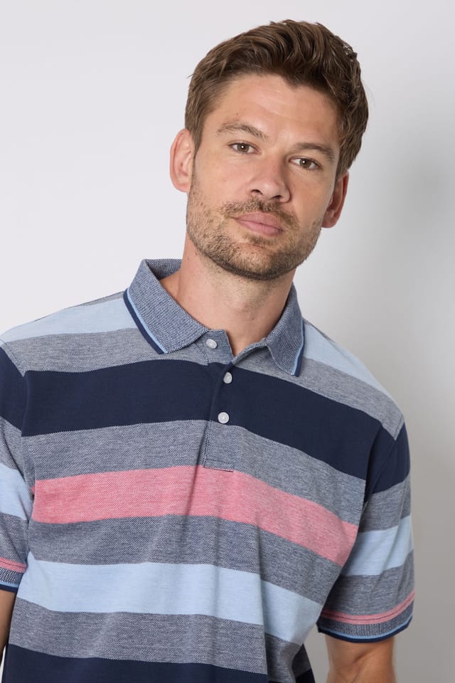 Maine Maine Men's Barbados Stripe Polo Shirt in Rose - 2