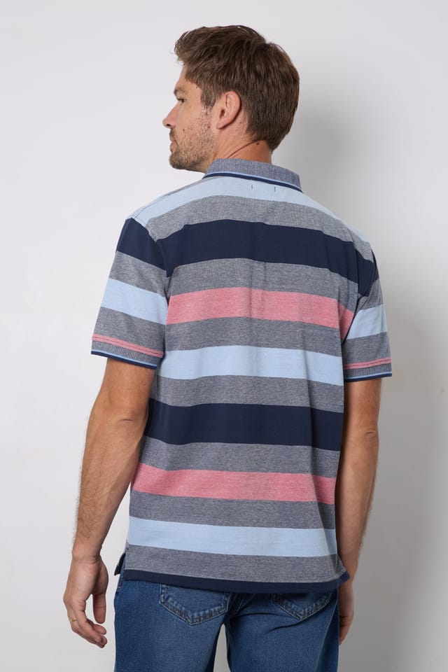 Maine Maine Men's Barbados Stripe Polo Shirt in Rose - 3