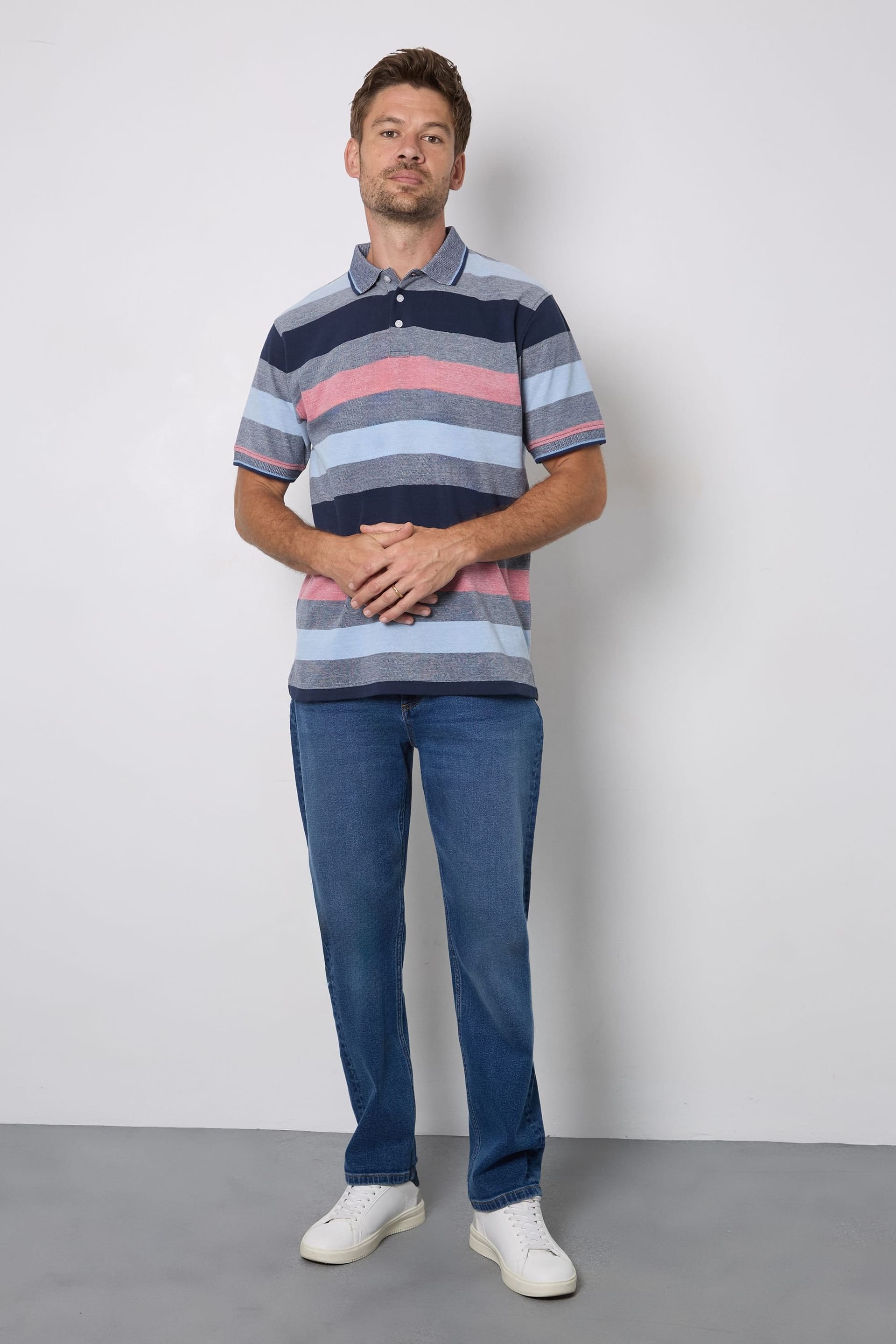 Maine Maine Men's Barbados Stripe Polo Shirt in Rose - 4