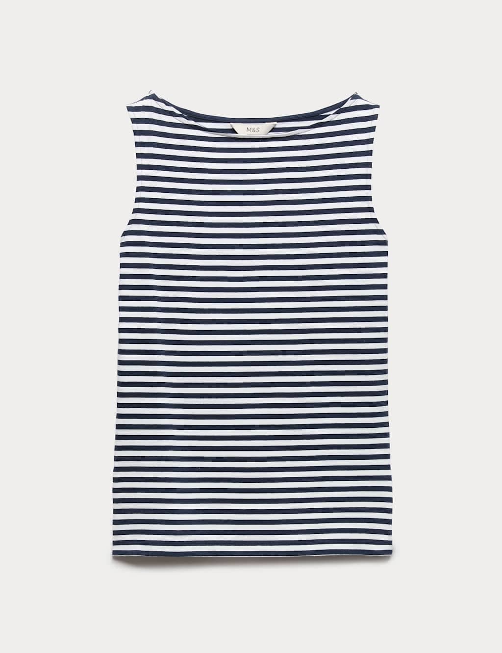 Marks & Spencer M&S Cotton Rich Slash Neck Slim Fit Vest White Mix