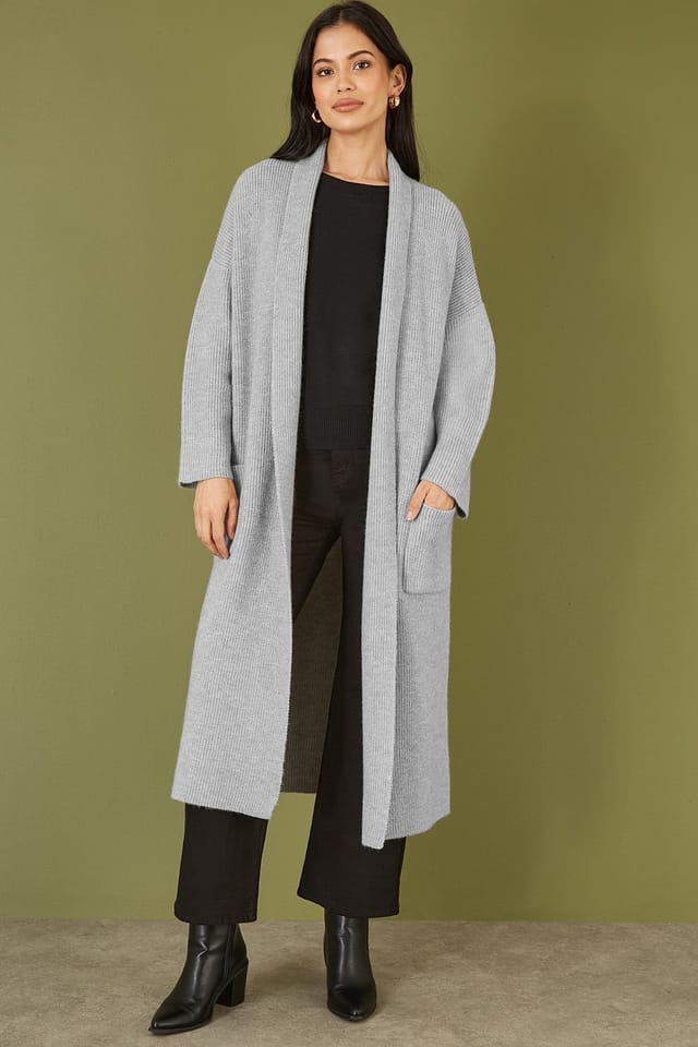 Yumi Yumi Women's Grey Knitted Maxi Cardigan With Pockets - 3