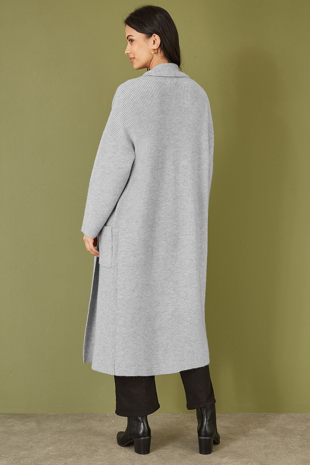 Yumi Yumi Women's Grey Knitted Maxi Cardigan With Pockets - 4