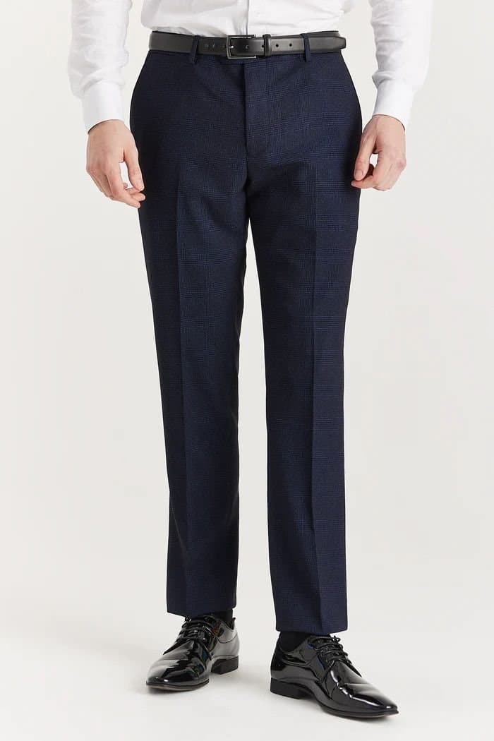 Paul Andrew Paul Andrew Men's Regent Trousers Plaid Check Formal Suit Pants in Navy