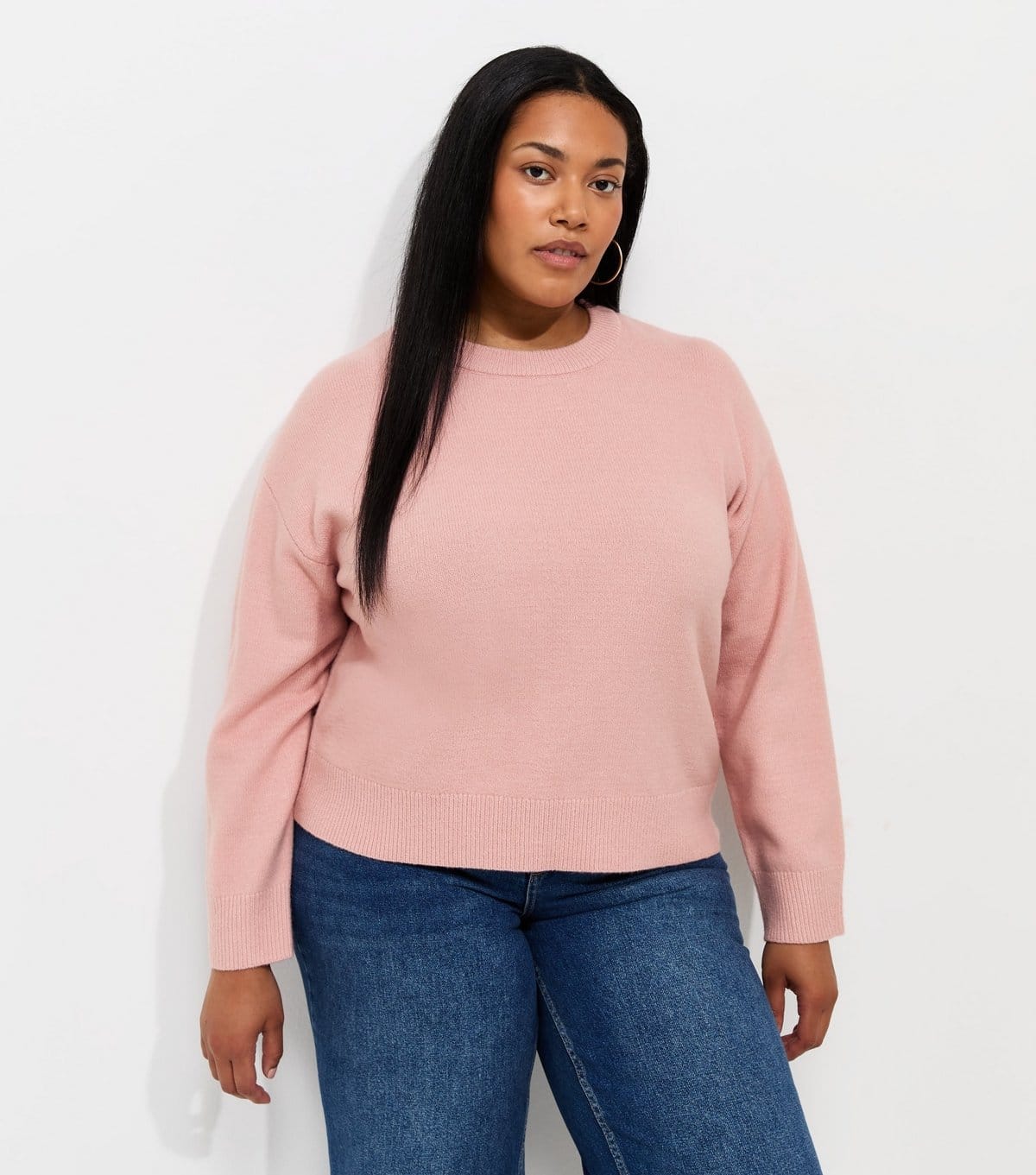Women's Plus Size Light Pink Midweight Knit Crew Neck Jumper Curves New Look