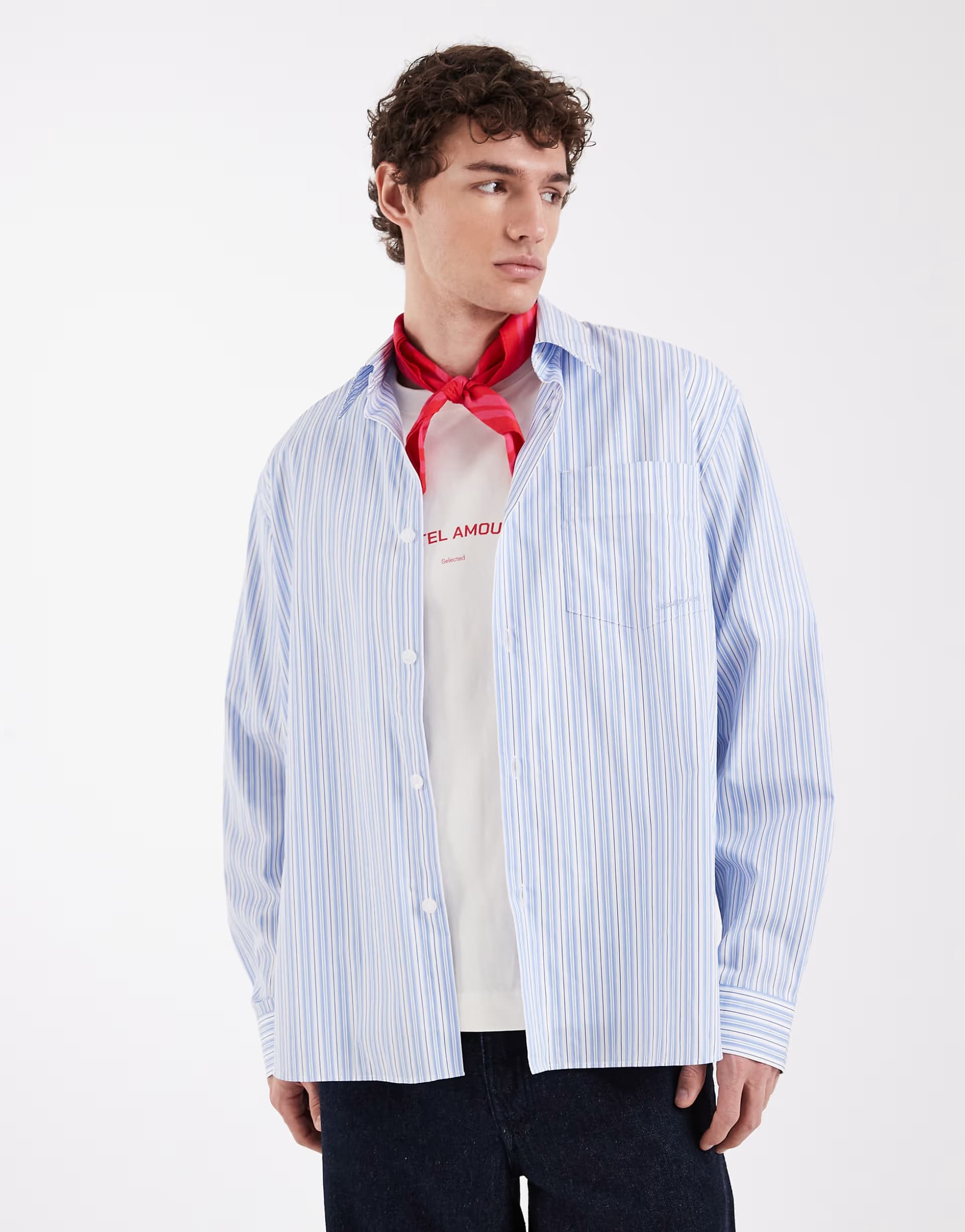 ASOS Selected X Hotel amour long sleeve stripe shirt in blue