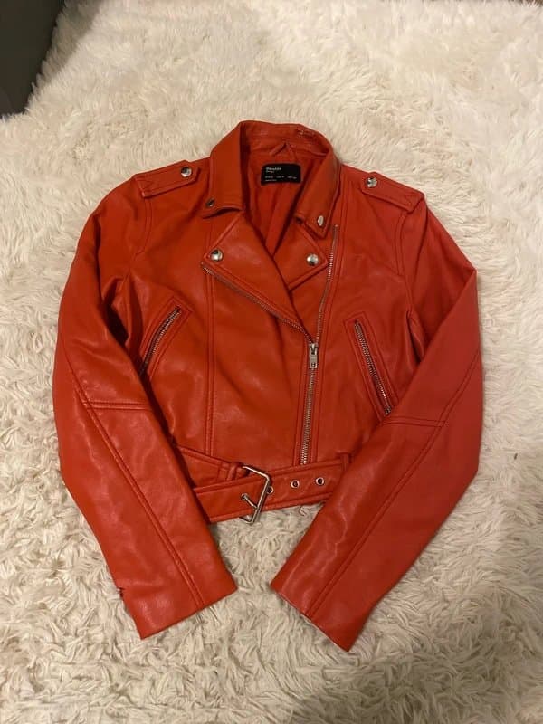 Bershka Bershka orange leather jacket cropped