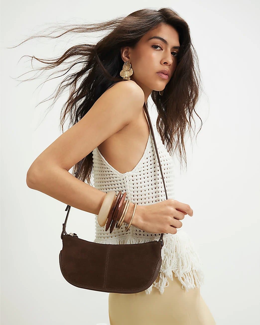 River Island River Island Womens Brown Suede Cross Body Bag