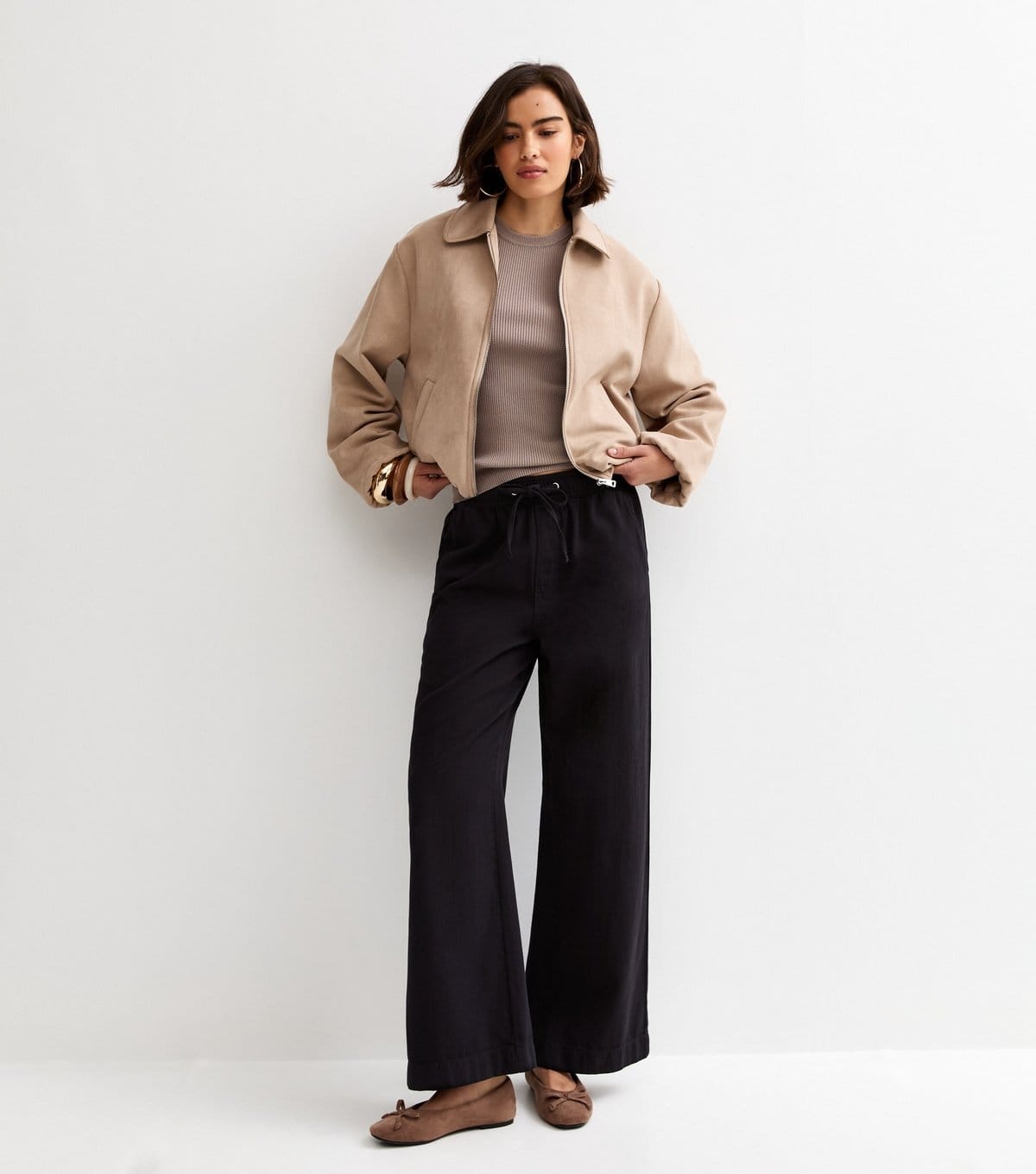 New Look Black Cotton Twill Wide Leg Trousers