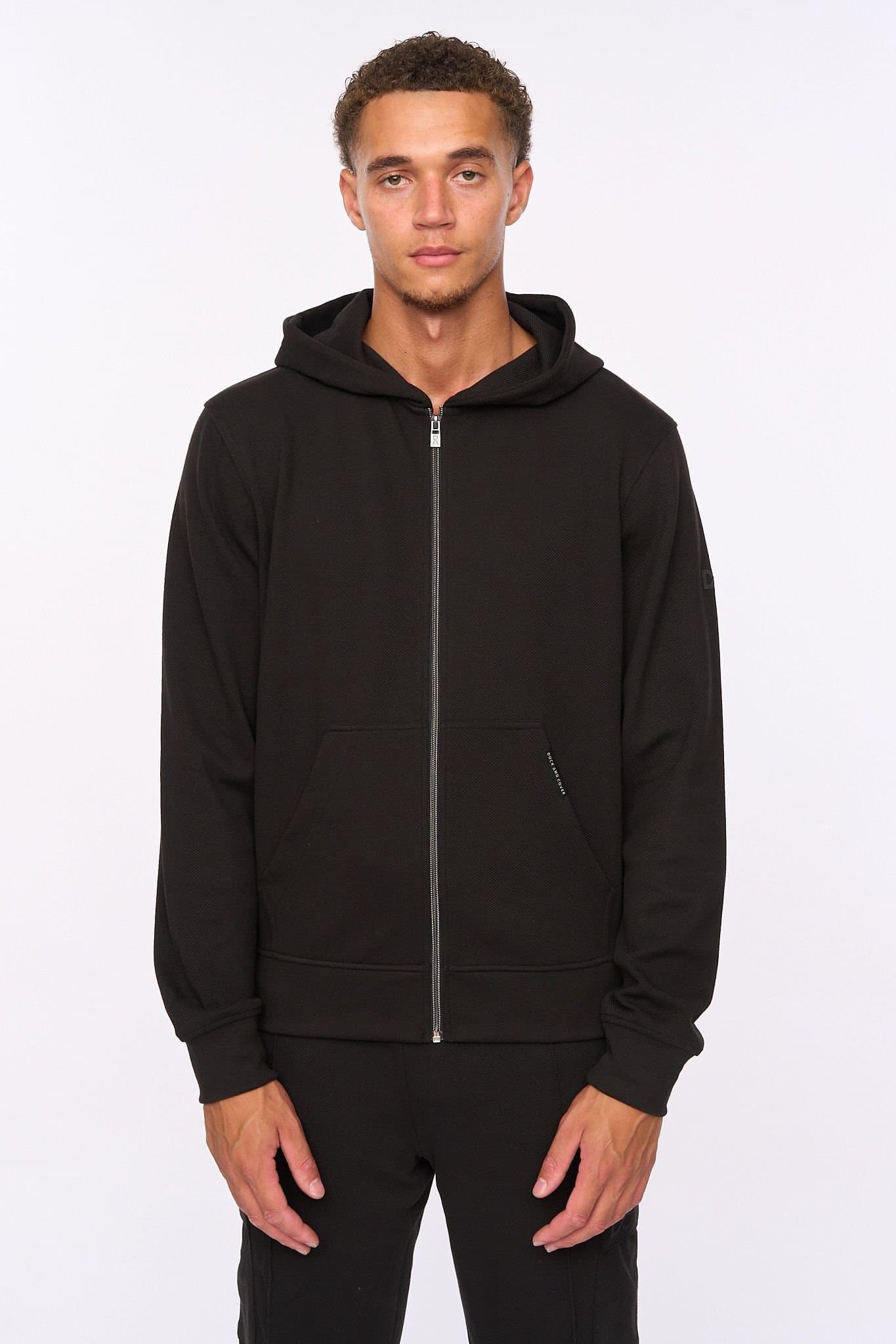 Duck&Cover Duck&Cover Black Textured Twill Zip-Through Hoodie