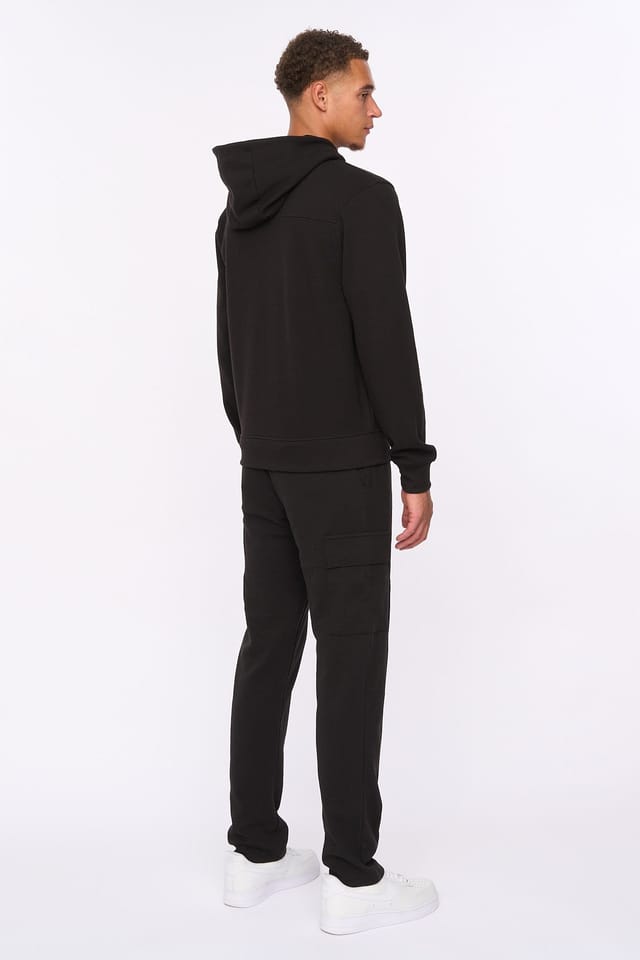 Duck&Cover Duck&Cover Men's Optimus Men's Textured Twill Zip-Through Hoodie - Metal Effect Hardware & IXI Ribbed Trims in Black - 2