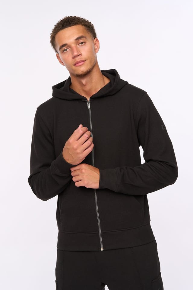 Duck&Cover Duck&Cover Men's Optimus Men's Textured Twill Zip-Through Hoodie - Metal Effect Hardware & IXI Ribbed Trims in Black - 3