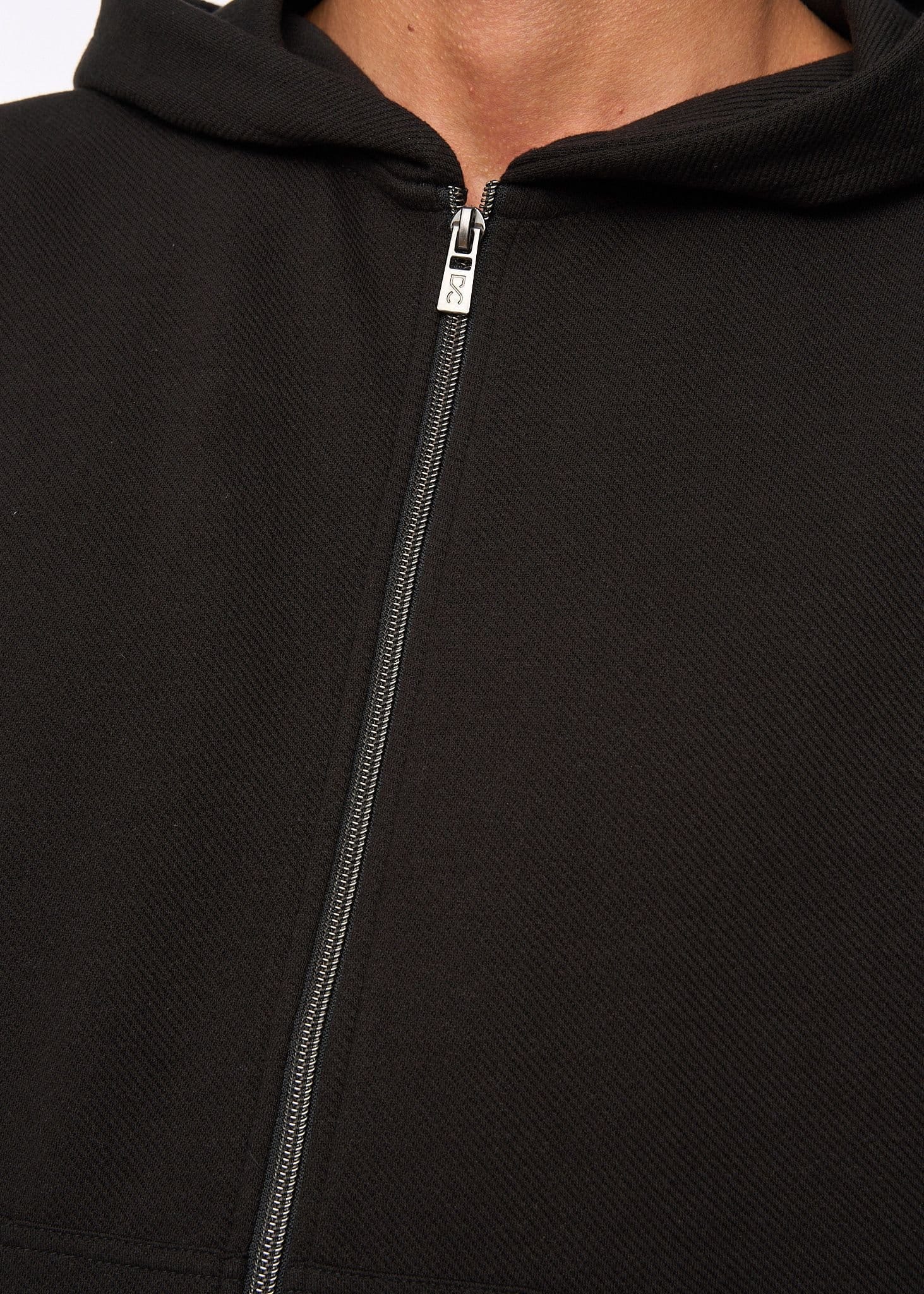 Duck&Cover Duck&Cover Men's Optimus Men's Textured Twill Zip-Through Hoodie - Metal Effect Hardware & IXI Ribbed Trims in Black - 4