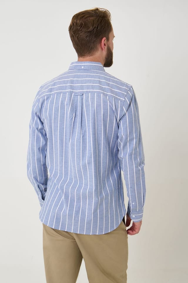 Saltwell Saltwell Men's Stripe Long Sleeve Oxford Shirt in Blue - 2