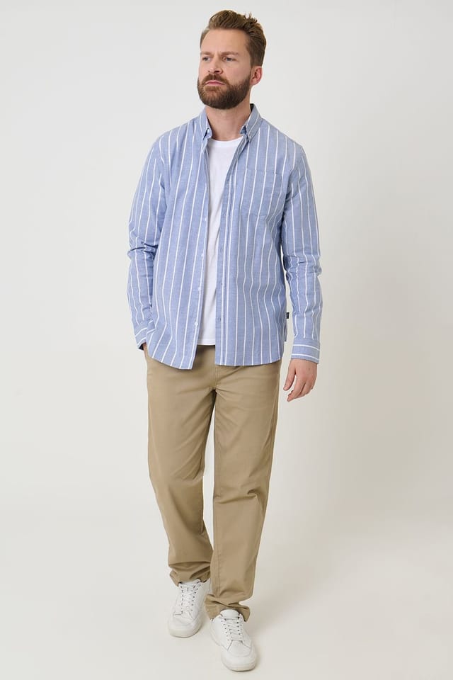 Saltwell Saltwell Men's Stripe Long Sleeve Oxford Shirt in Blue - 3