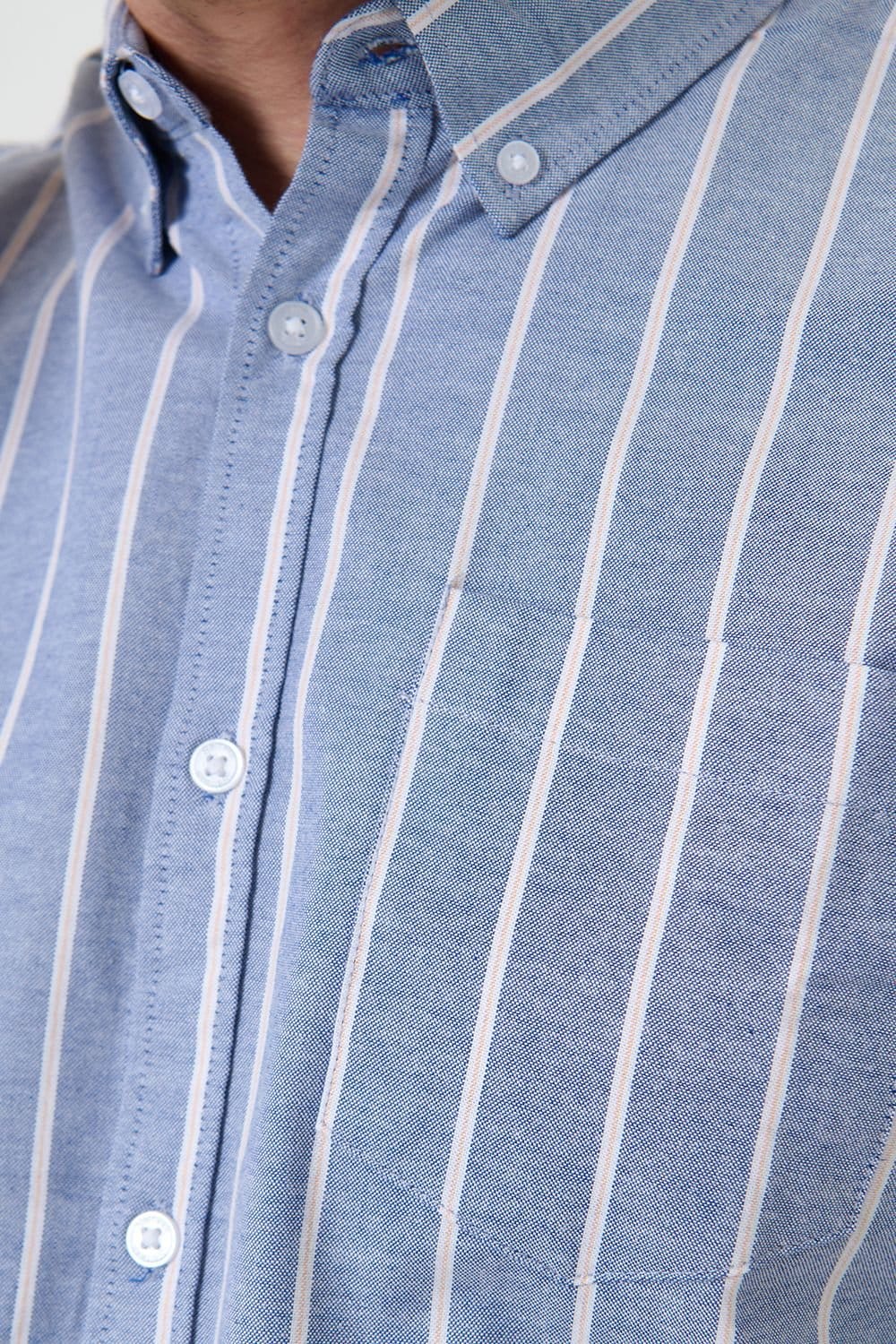 Saltwell Saltwell Men's Stripe Long Sleeve Oxford Shirt in Blue - 4