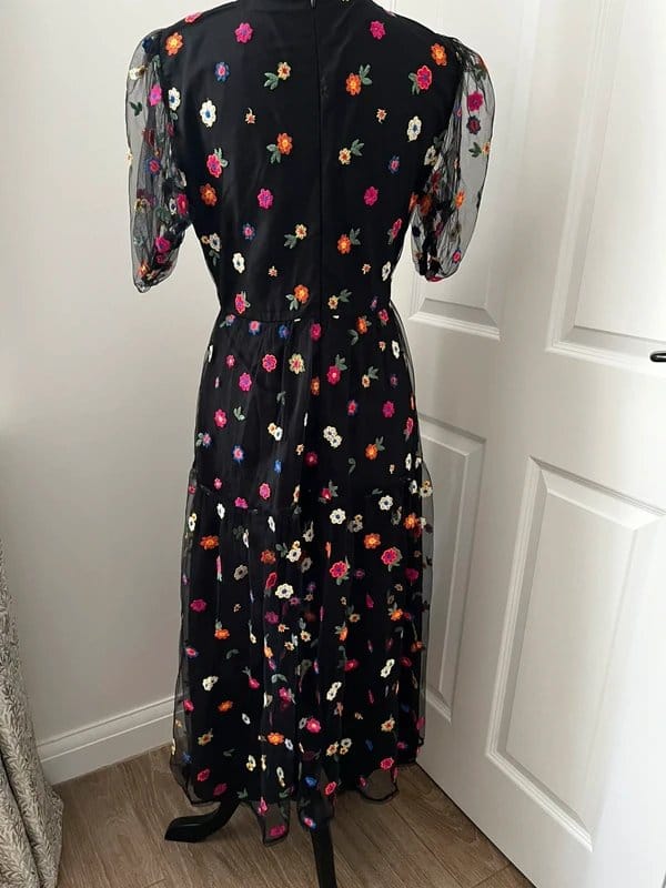 Never Fully Dressed Black Multi-Coloured Embroidered Dress