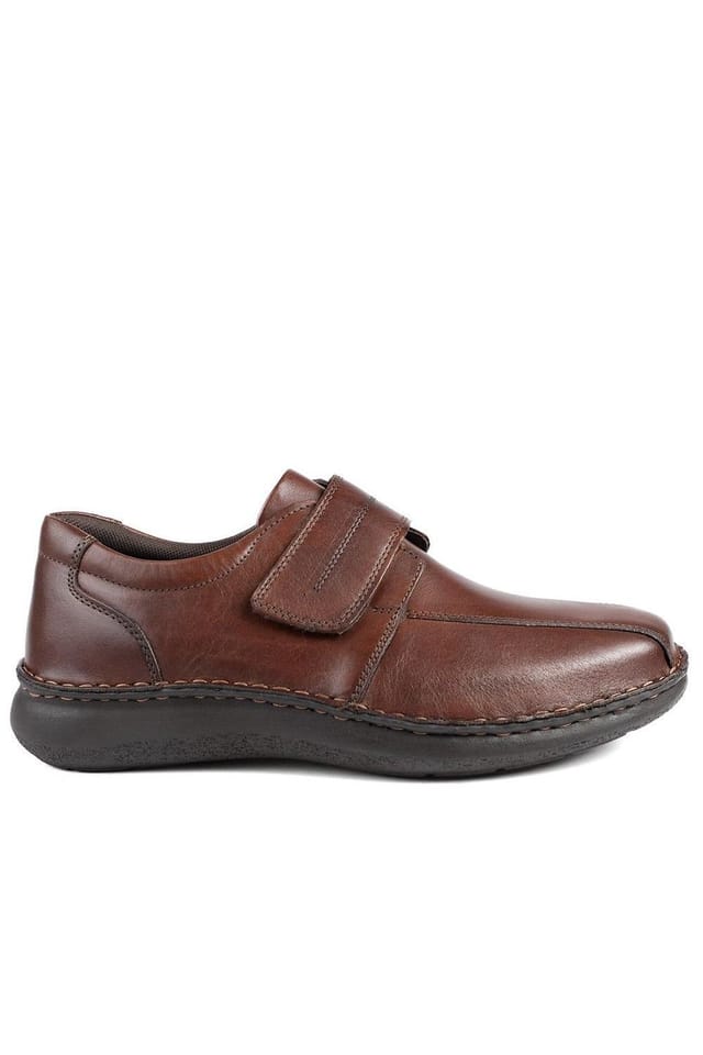 Pavers Pavers Men's Wide Fit Leather Smart Adjustable Fit Shoes in Dark Brown - 2