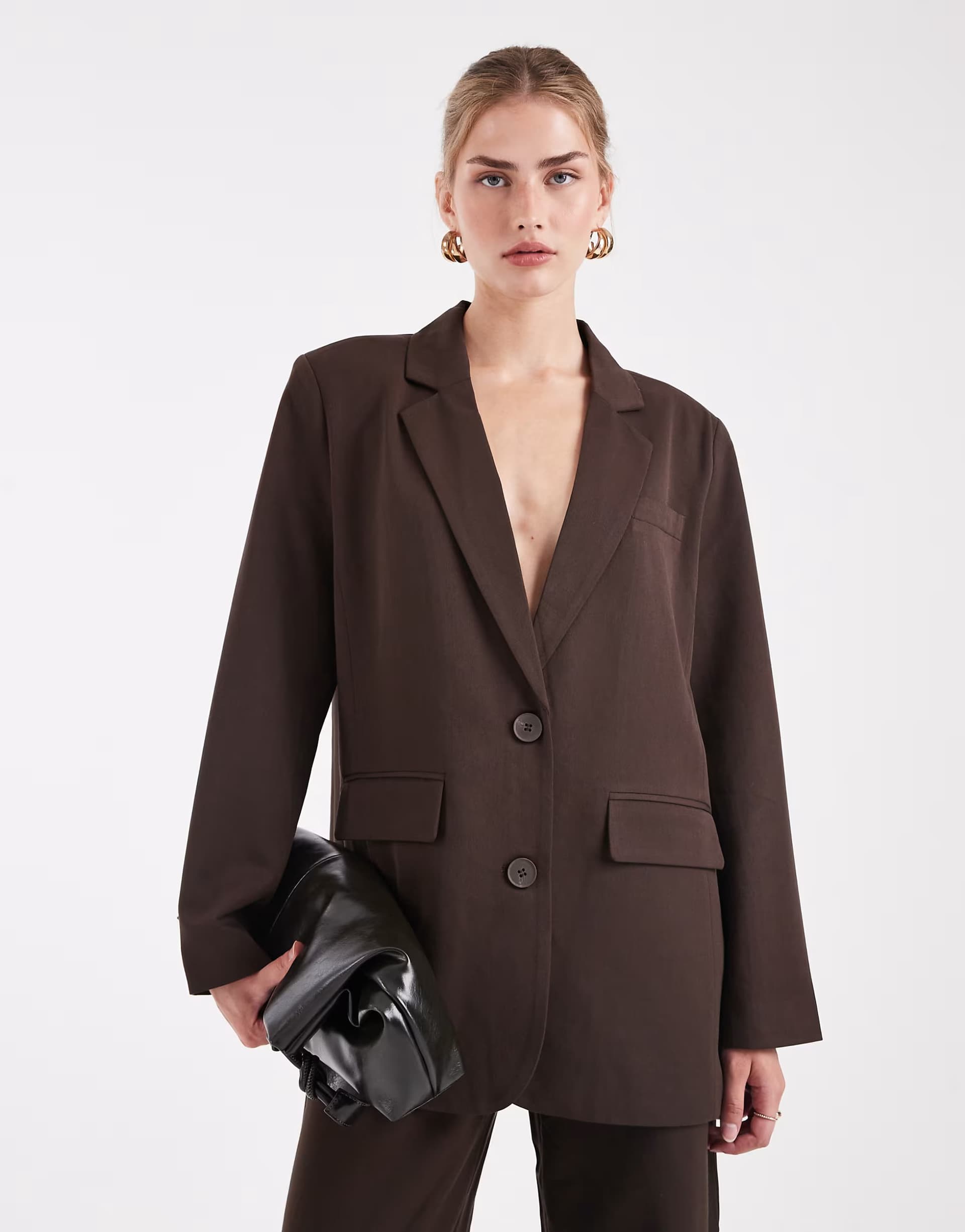 ASOS Pieces oversized tailored blazer co-ord in chocolate brown