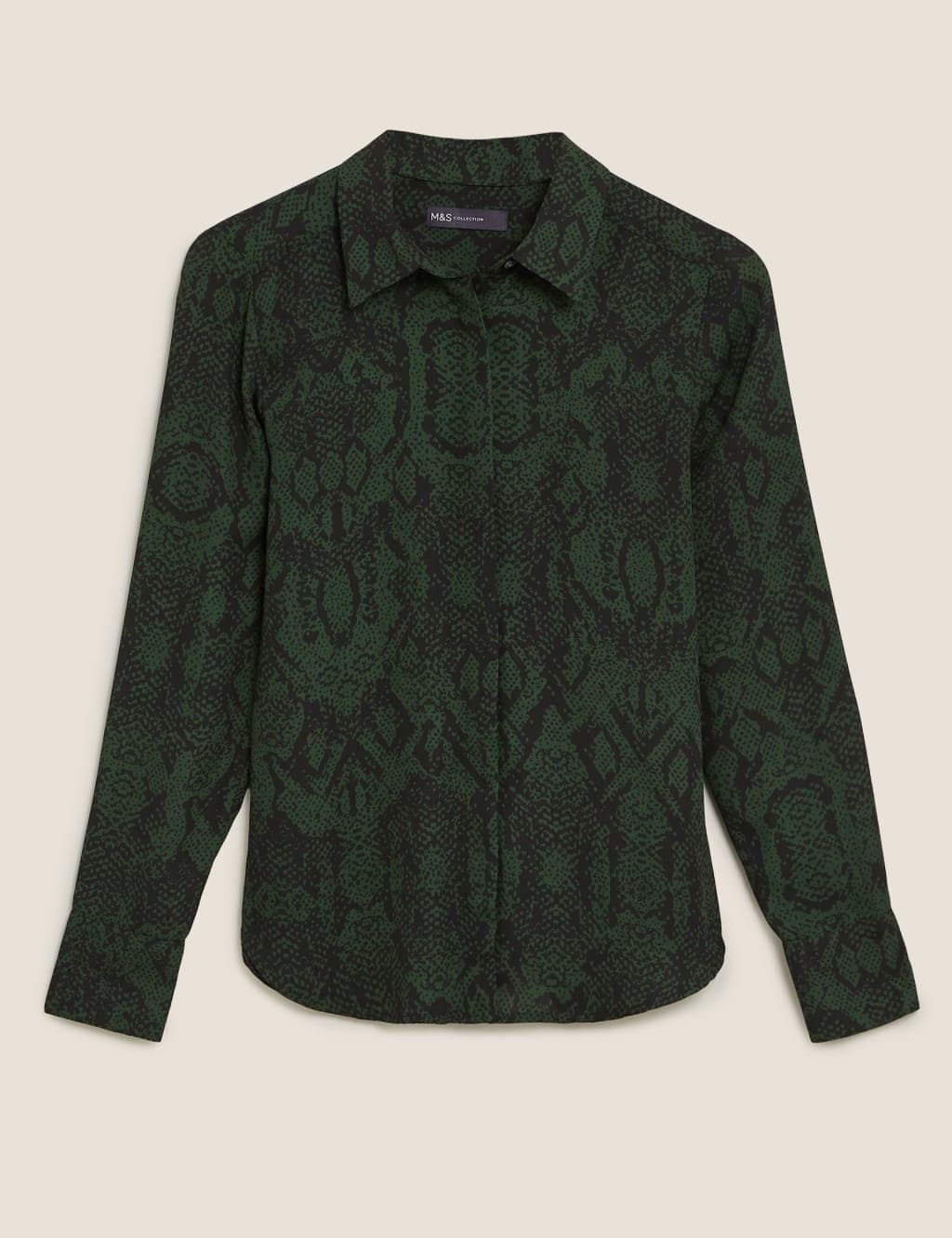 Marks & Spencer M&S Snake Print Long Sleeve Shirt Green Mix