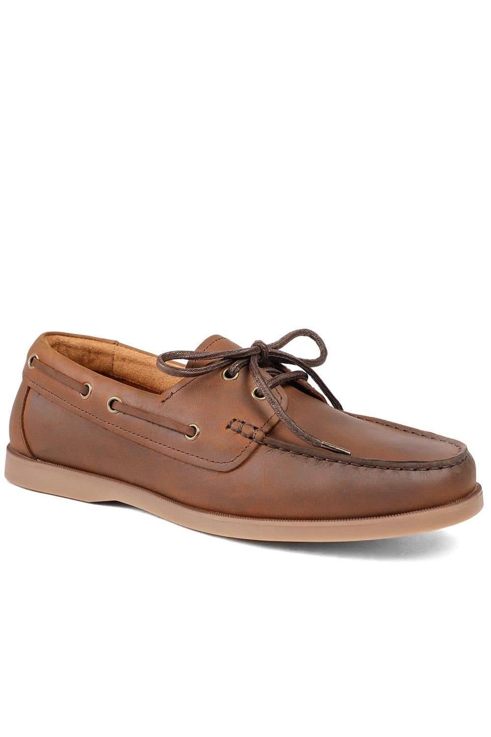 Jones Bootmaker Jones Bootmaker Men's Partington Leather Lace Up Boat Shoes in Brown