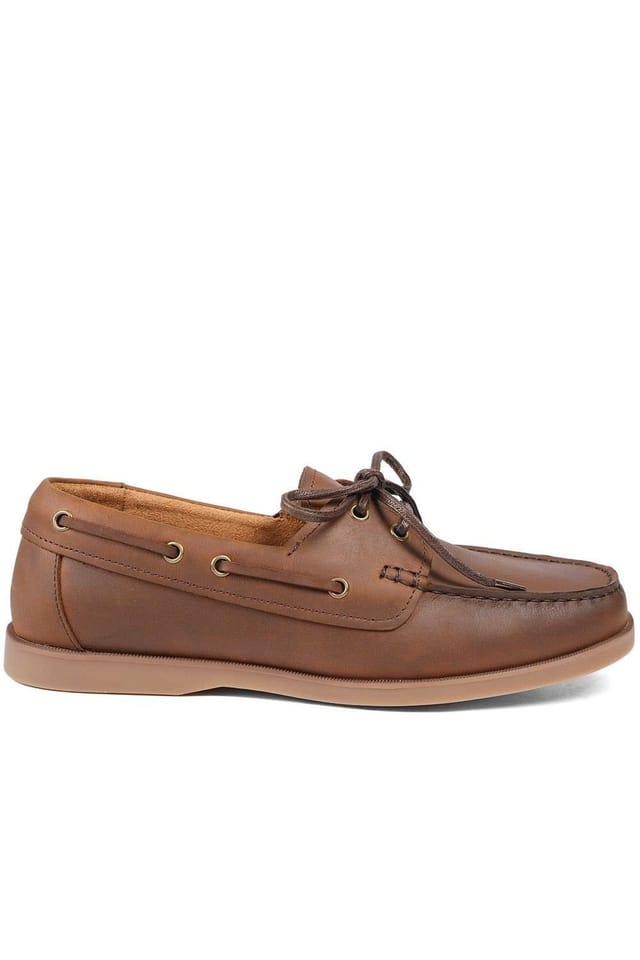 Jones Bootmaker Jones Bootmaker Men's Partington Leather Lace Up Boat Shoes in Brown - 2