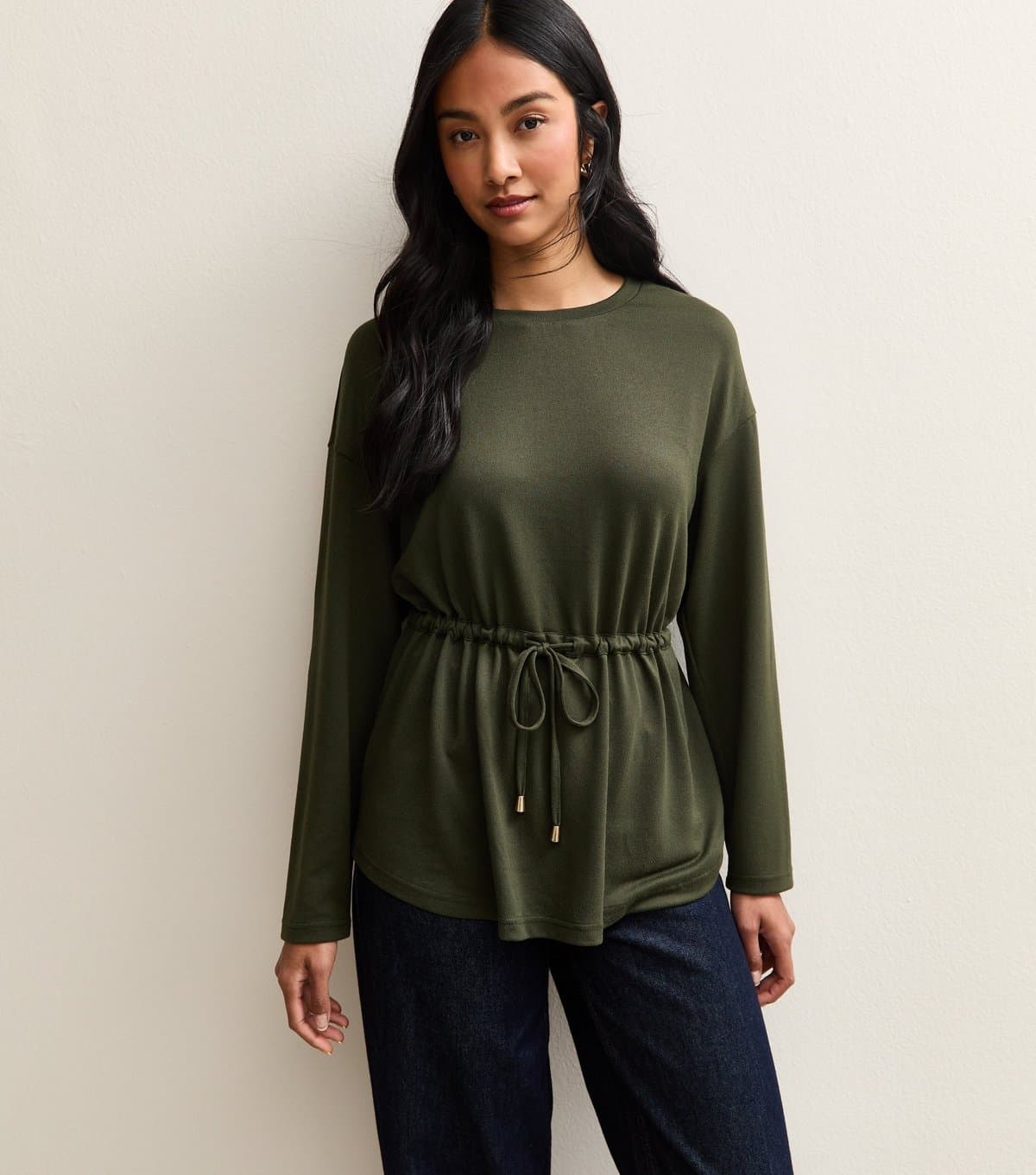 New Look Women's Dark Khaki Soft Touch Tie Waist Top New Look