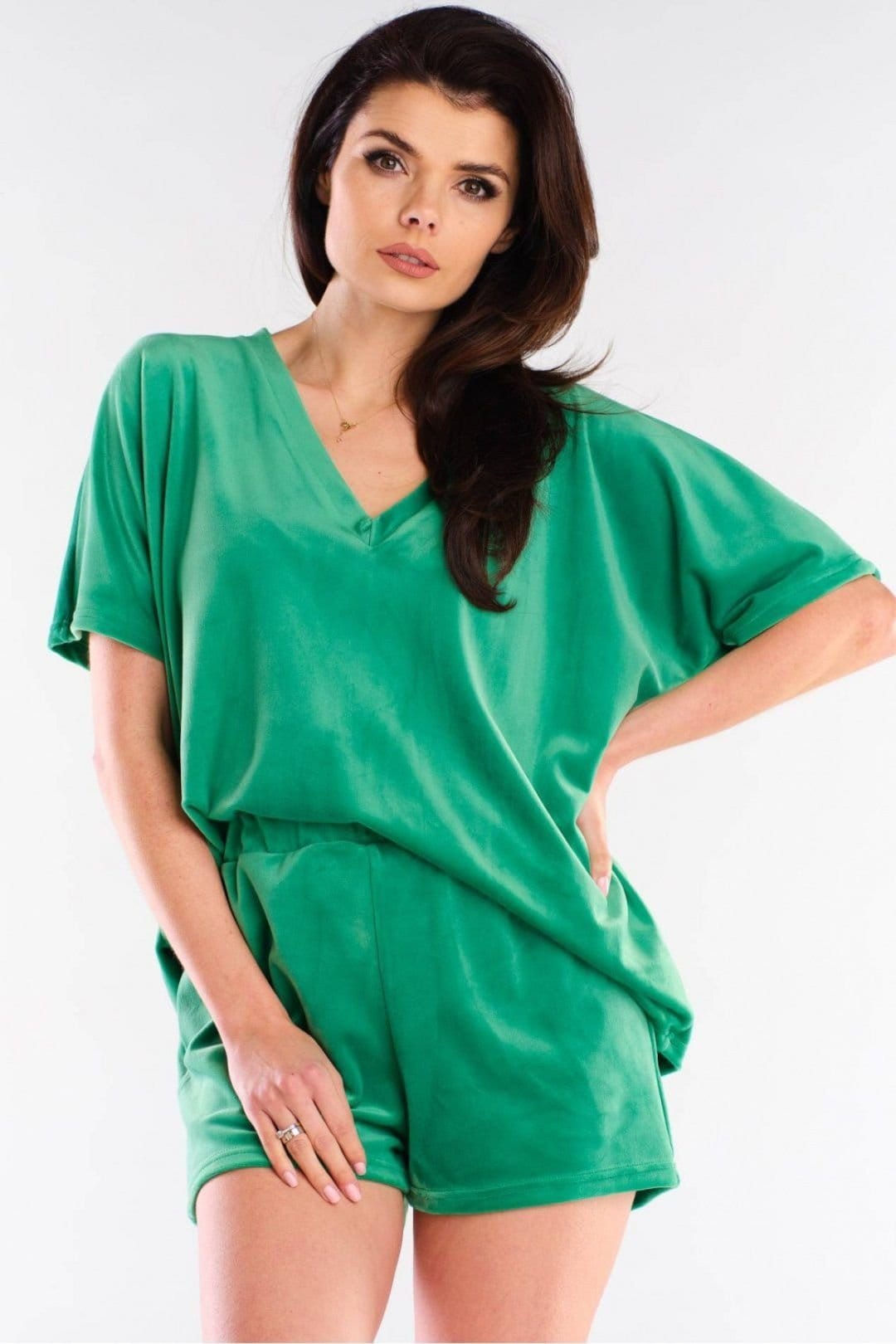 Love Lace Love Lace Women's Pleasant Touch Velour Loose Fit Shorts in Green - 1