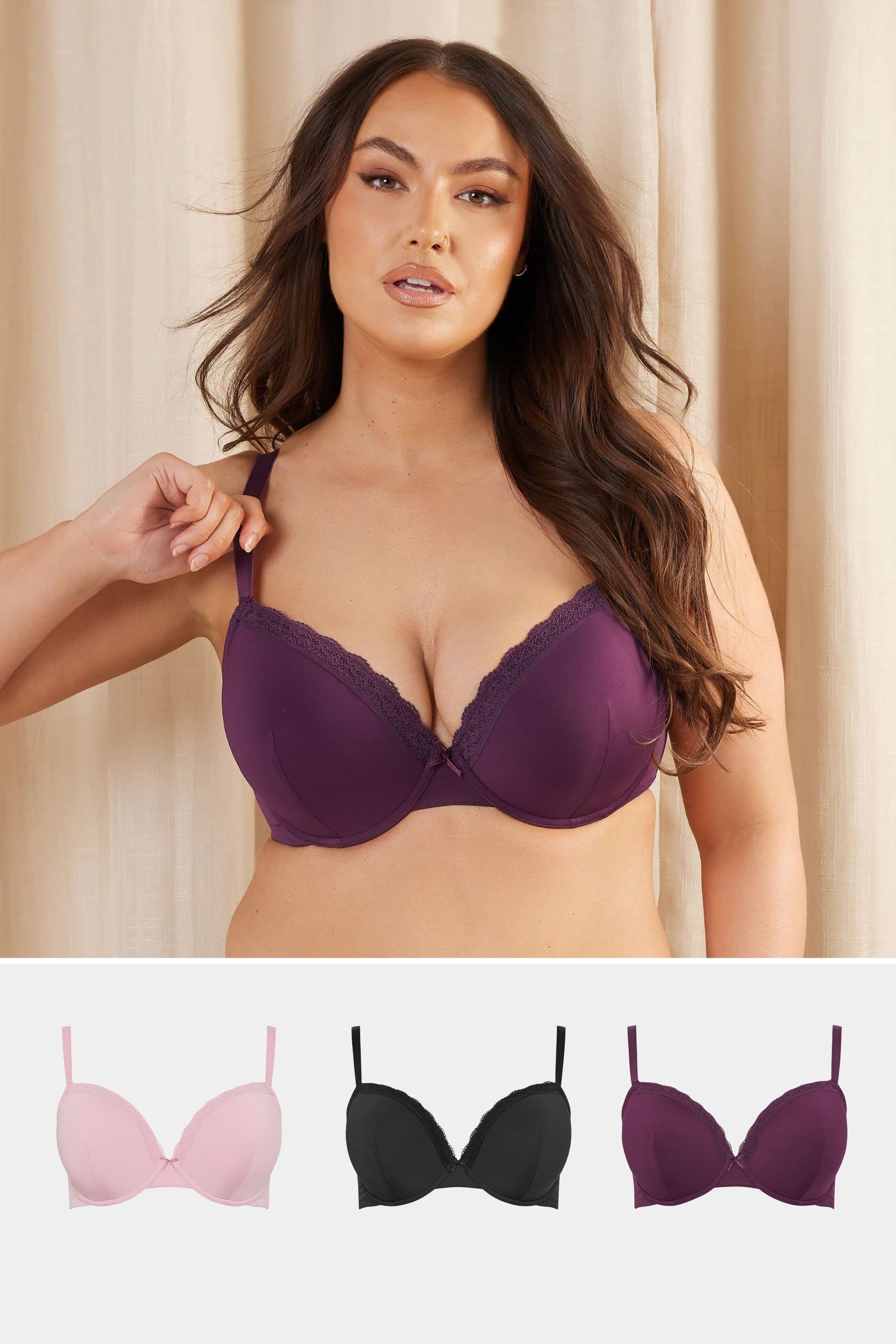 Yours Yours Purple Lace Trim Padded T-Shirt Bra