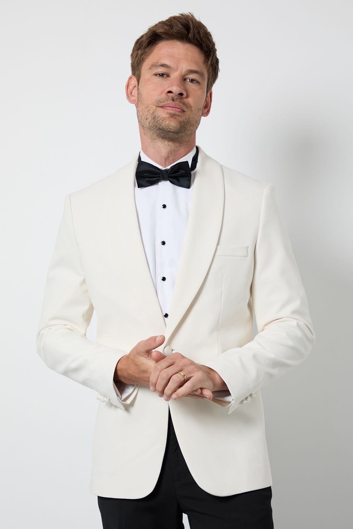Burton Men's Ivory Shawl Collar Slim Fit Tuxedo Jacket In