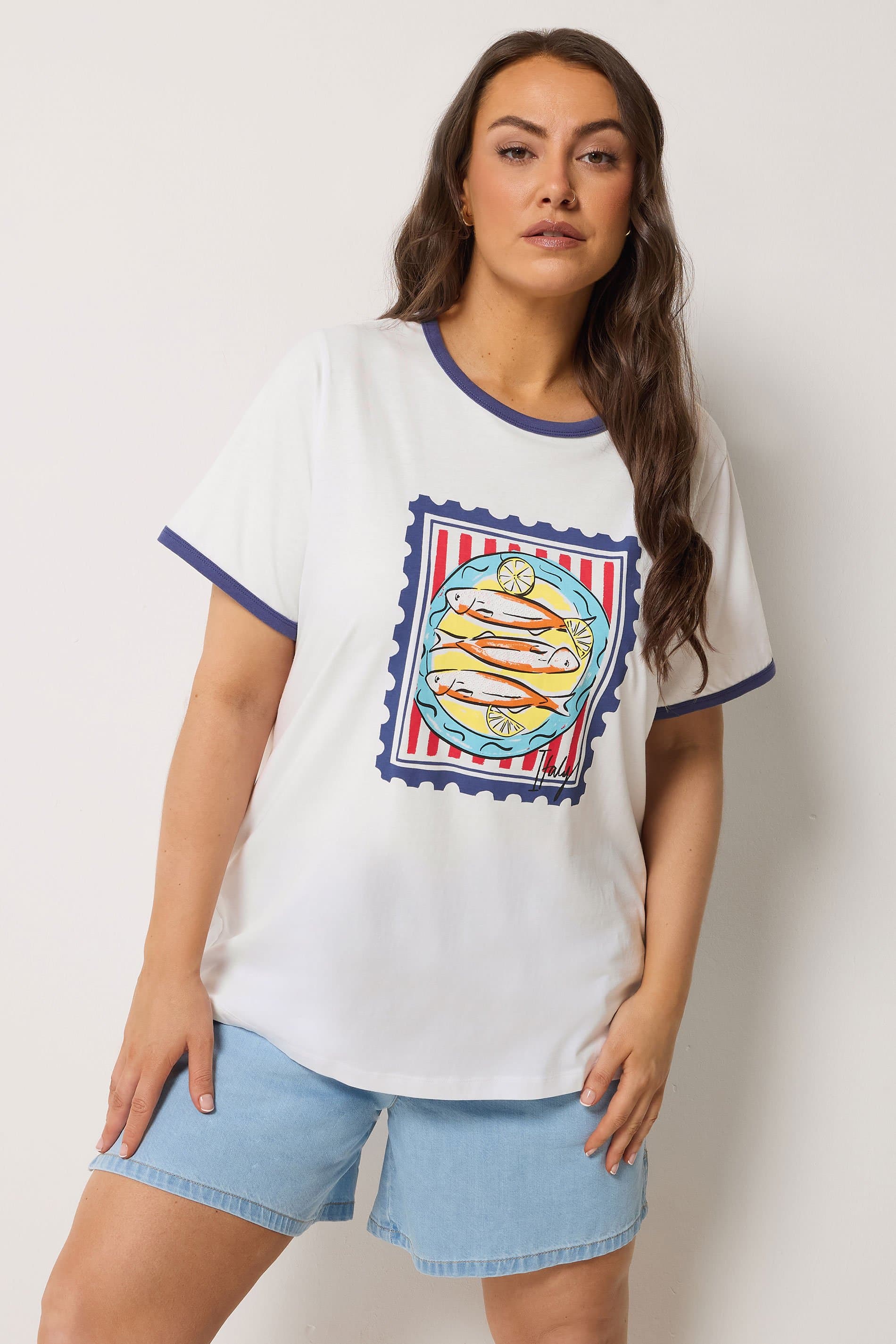 Yours Plus Size Sardine Graphic Ringer Tshirt