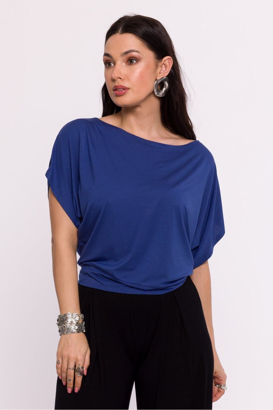 Love Lace Love Lace Women's Viscose Knit Blouse with Pleated Hem Style 193665 in Blue