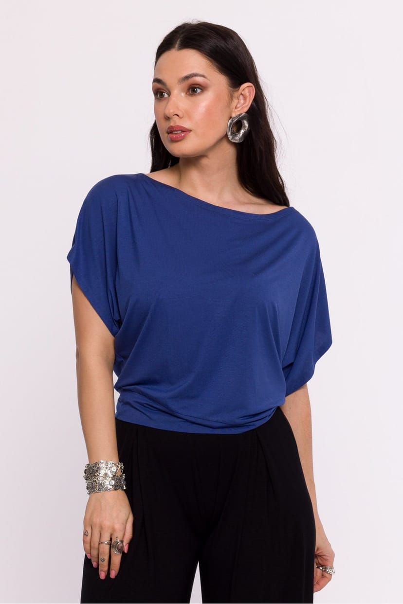 Love Lace Love Lace Women's Viscose Knit Blouse with Pleated Hem Style 193665 in Blue - 1