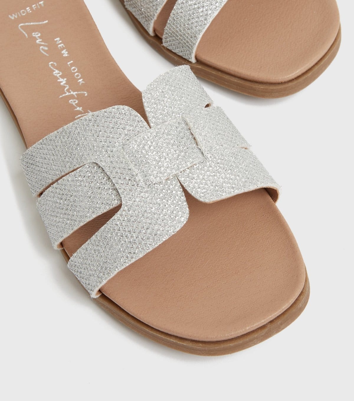 New Look Women's Wide Fit Silver Metallic Footbed Sliders Vegan New Look - 4