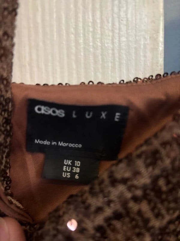 ASOS Luxe Brown Textured Scoop Neck Dress