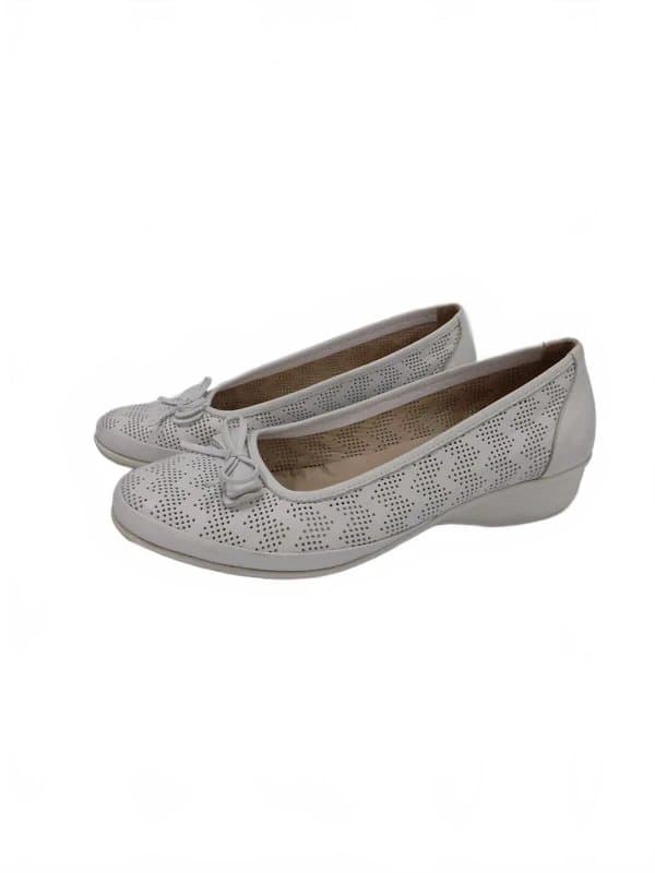 Kinloch White Leather Low Heel Shoes UK 8 EU 41 Womens Kinloch Ballet Bow Pump Comfort