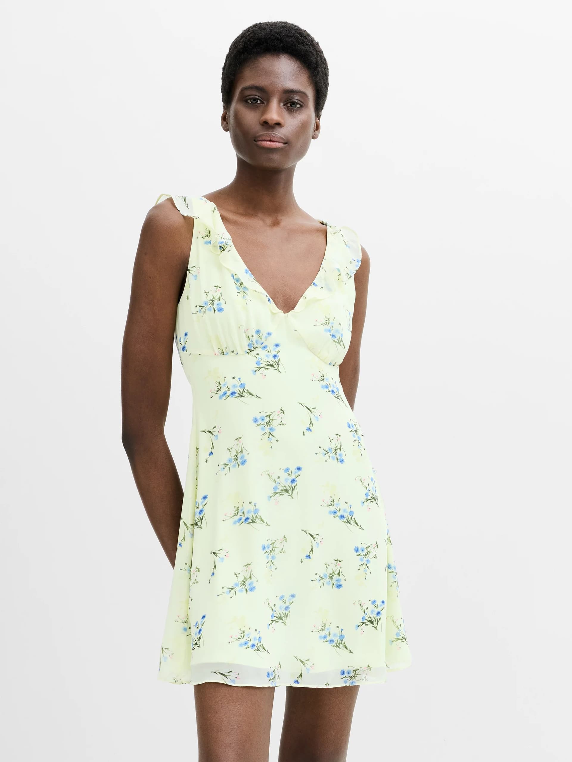 French Connection Marina Silky Fleur Mini Dress Cucumber Crush Pastel Green Floral Print