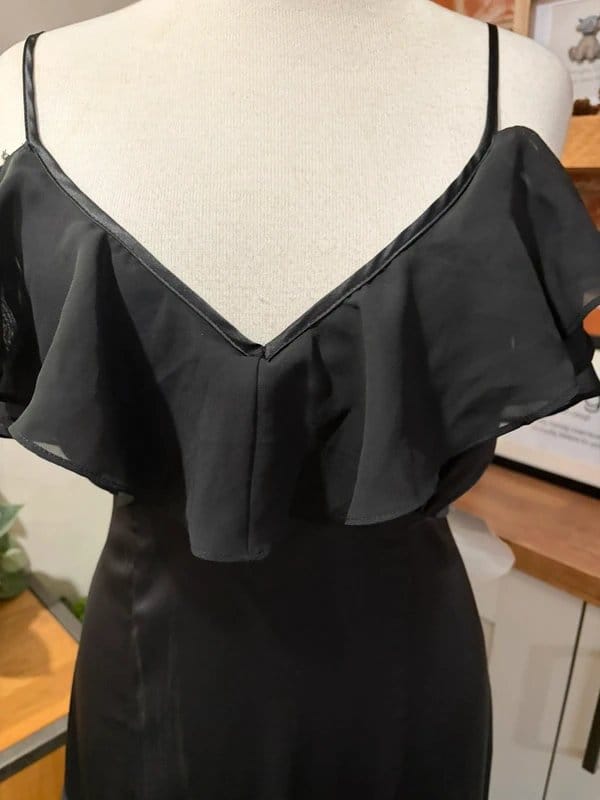 Never Fully Dressed Black Silk Cold Shoulder Dress