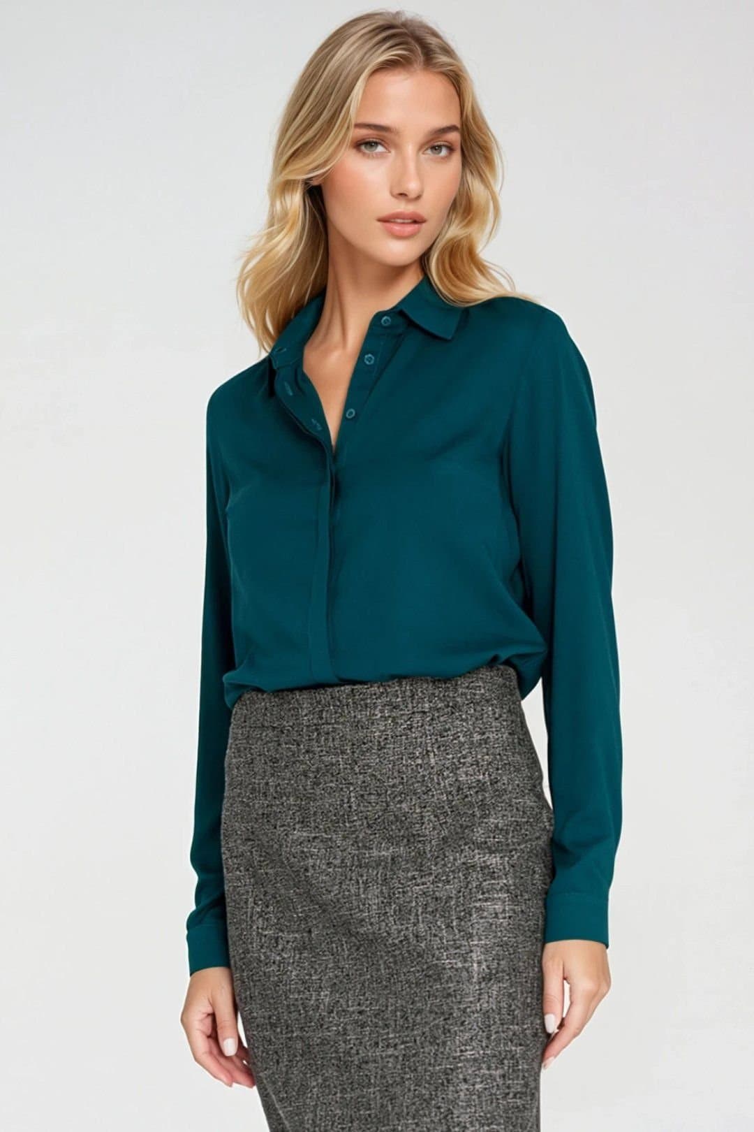 Love Lace Love Lace Women's Classic Long Sleeve Viscose Shirt with Collar in Green