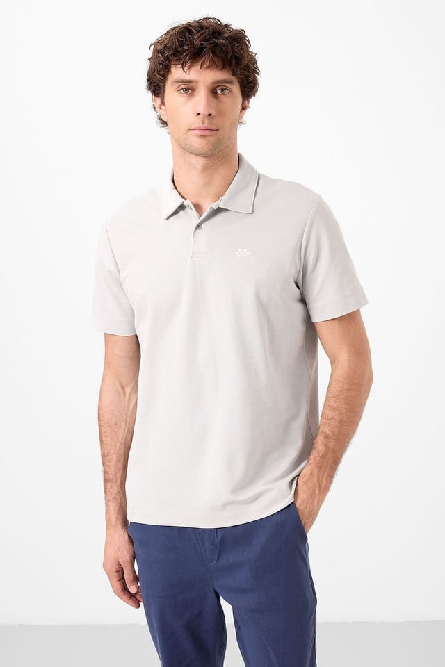 Tommy Life Tommy Life Men's Cotton Elastane Polo T-Shirt in Light Grey - 3