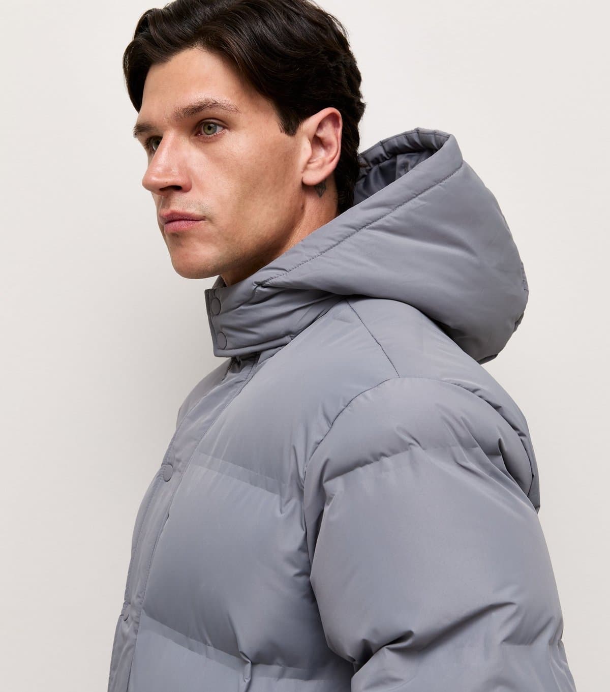 New Look Men's Light Grey Hooded Heatseal Puffer Jacket New Look