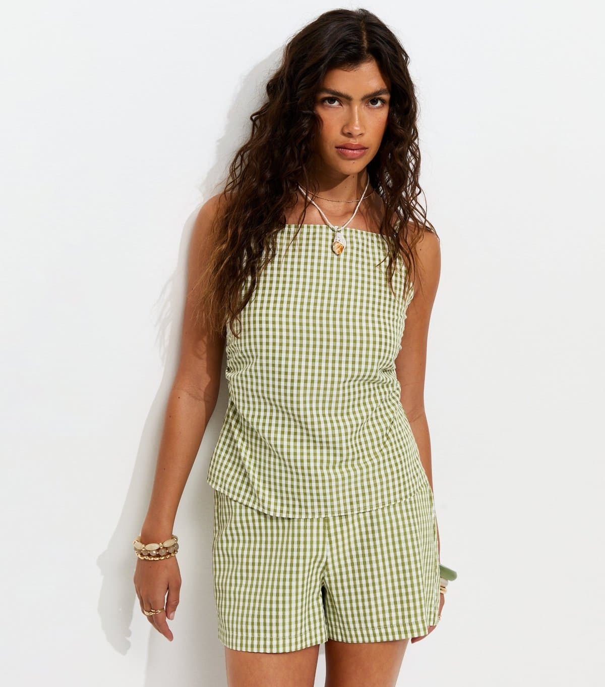 New Look Women's Green Gingham Print Shorts New Look