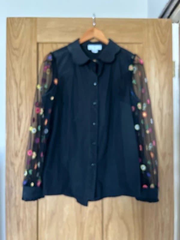 Never Fully Dressed Ladies black floral mesh NFD shirt